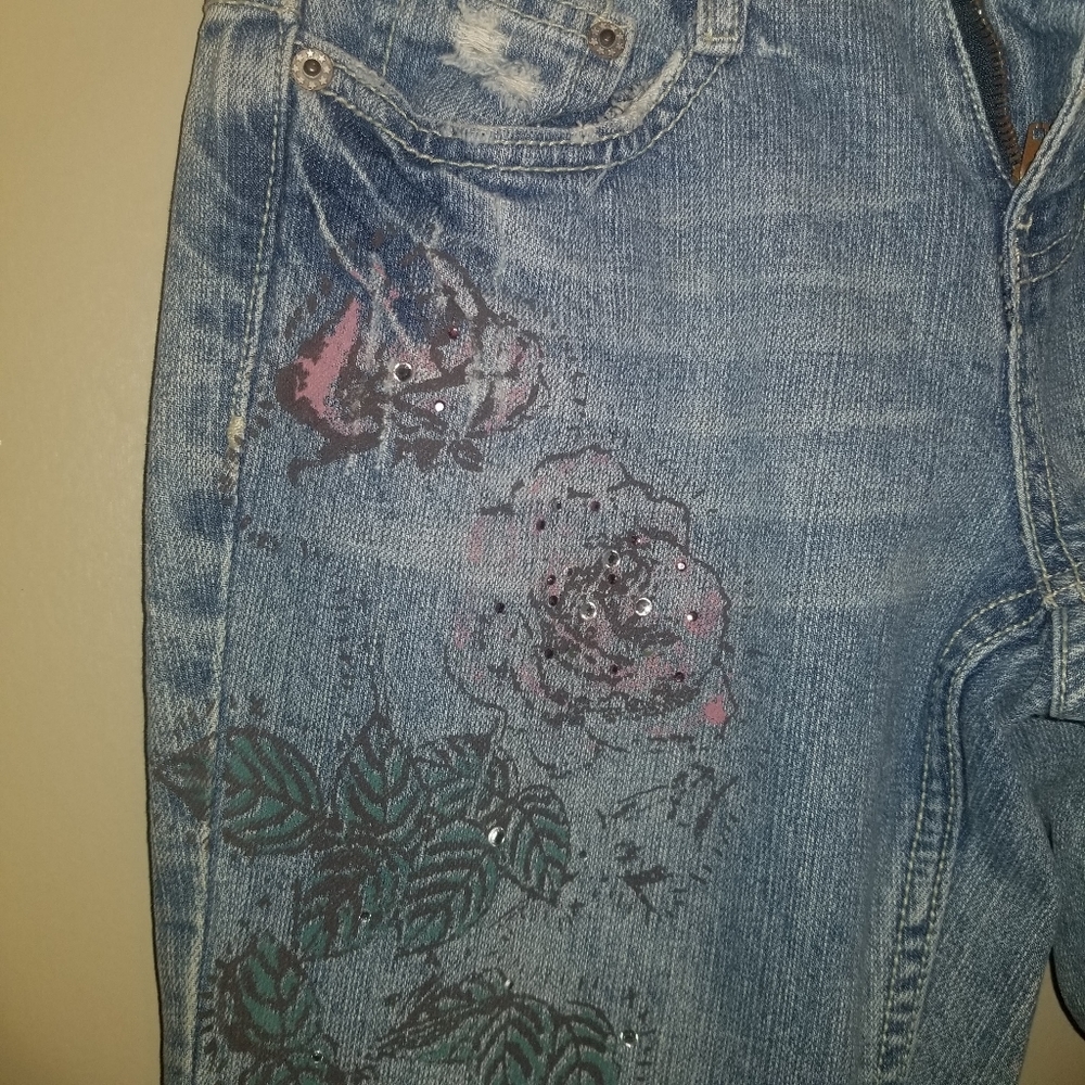 R4R Rave Blue Distressed Bling Ripped Jeans Size 3 - Picture 3 of 5